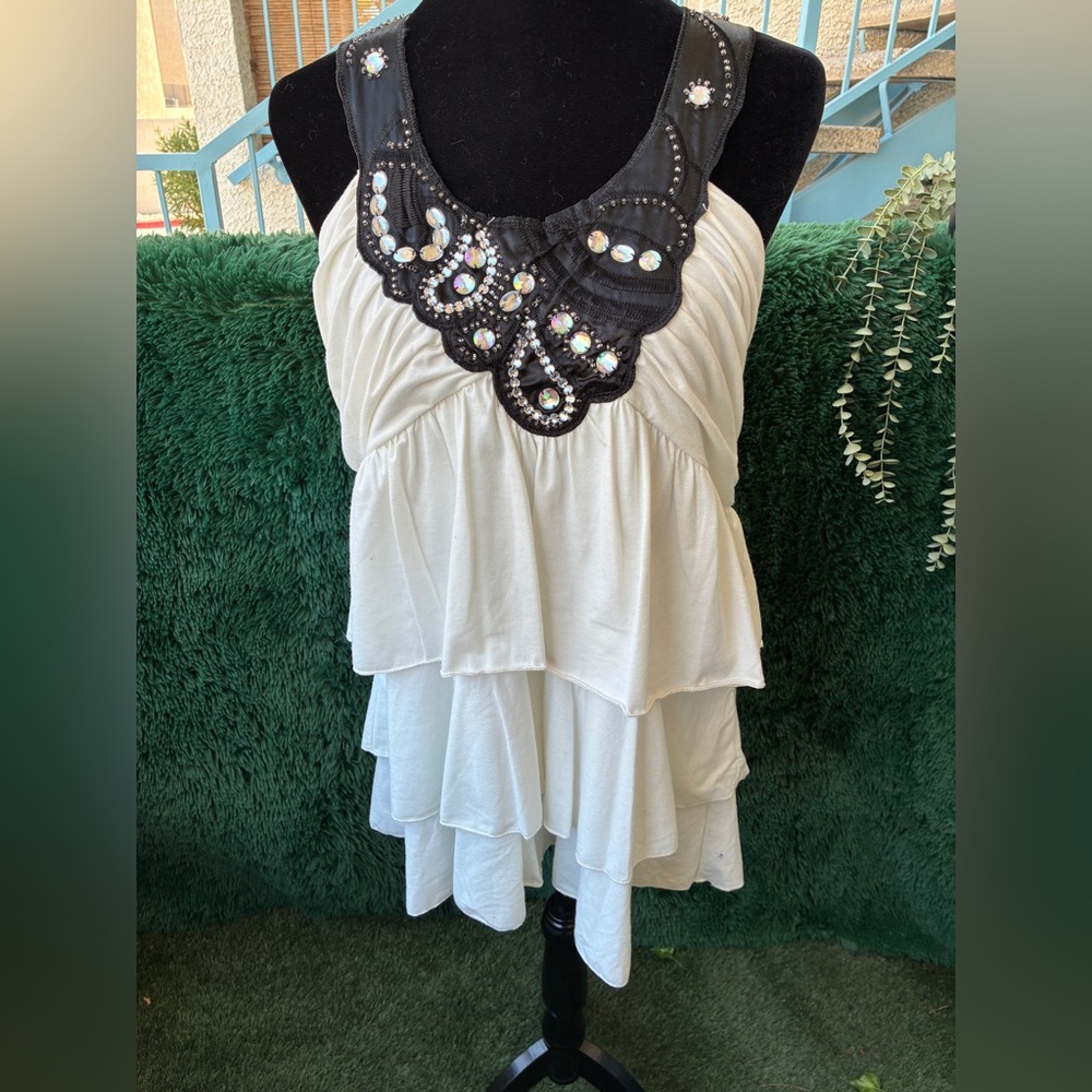 Torrid Vintage Y2K White & Black Embellished Layered Tank Top
